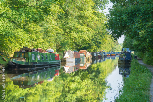 Fotografie Canal Boats or barges moored on the canal