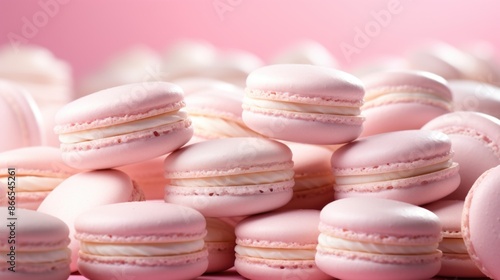 Delightful Assortment of Pink Macarons on Pastel Background