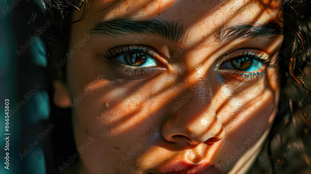 A highly contrasted portrait of a person, where the face is partially obscured by shadow. A highly contrasted portrait of a person, where the face is partially obscured by shadow.