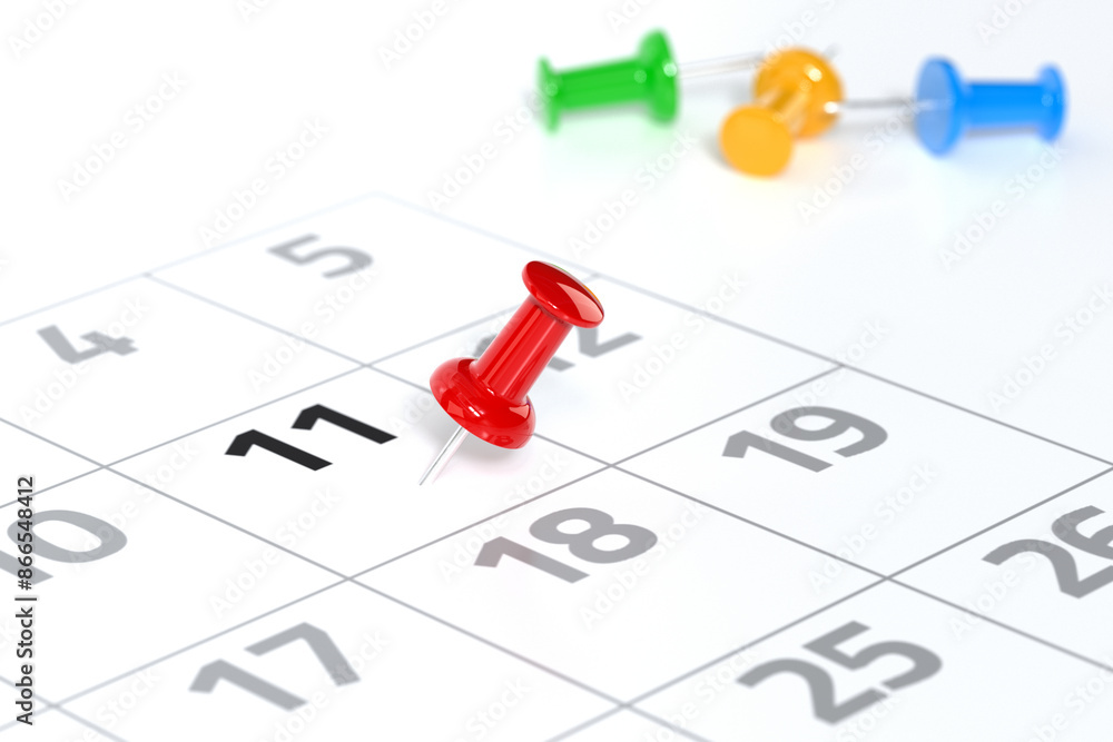 Calendar with Red Pushpin. Date Concept Using White Background and Simple Composition. 3d Rendering Calendar with Red Pushpin. Date Concept Using White Background and Simple Composition. 3d Rendering