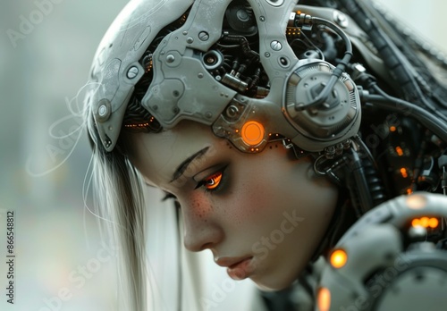 Close Up of a Woman Wearing a Futuristic Headset