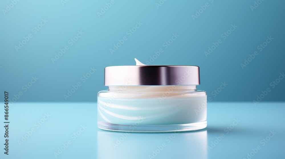 Cream Jar with Swirls of White on a Blue Background Cream Jar with Swirls of White on a Blue Background