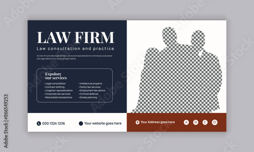 Law firm services social media post design or law consulting web banner template, and Instagram post or square flyer template