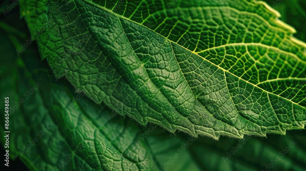 High-definition close-up of a green leaf, emphasizing the intricate texture and veins, creating a vibrant nature-themed background High-definition close-up of a green leaf, emphasizing the intricate texture and veins, creating a vibrant nature-themed background