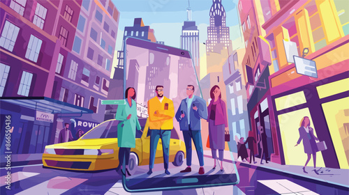 Ordering a Taxi online using a hailing app depicted 