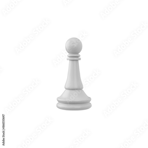 White Pawn chess piece 3d plastic style vector icon, realistic chessmen pawn, strategy intellectual board game figure