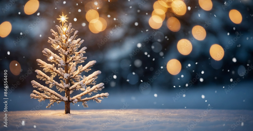 bokeh of pine trees decorated with lights in the snow area bokeh of pine trees decorated with lights in the snow area