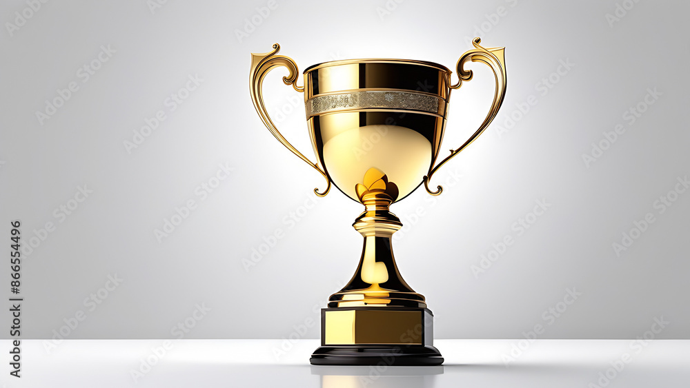 Gold realistic trophy cup on white background with free space for text Gold realistic trophy cup on white background with free space for text