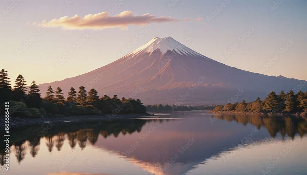 Fototapeta premium fuji mountain view from relaxed lake, sunset view
