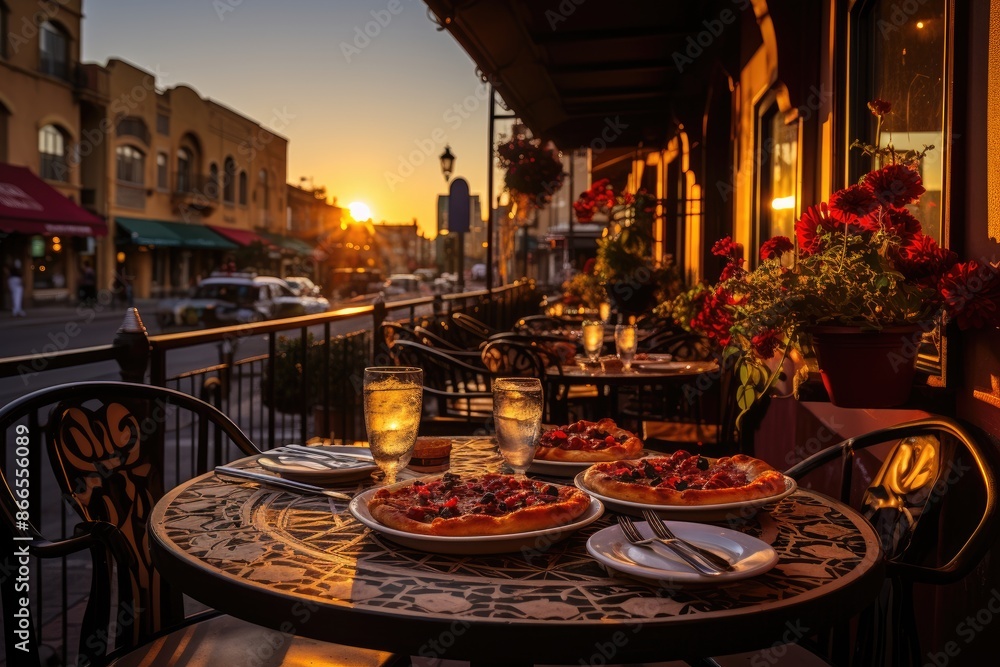 Sunset in Little Italy, San Diego food, art and charm., generative IA
