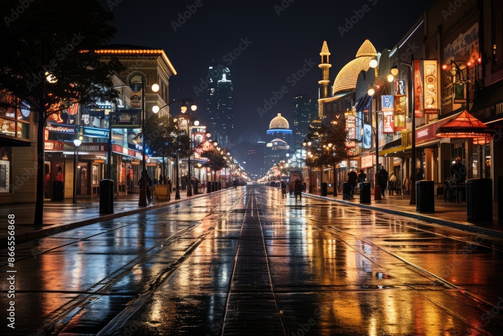 Chicago pier at night, shining by the lake., generative IA Chicago pier at night, shining by the lake., generative IA
