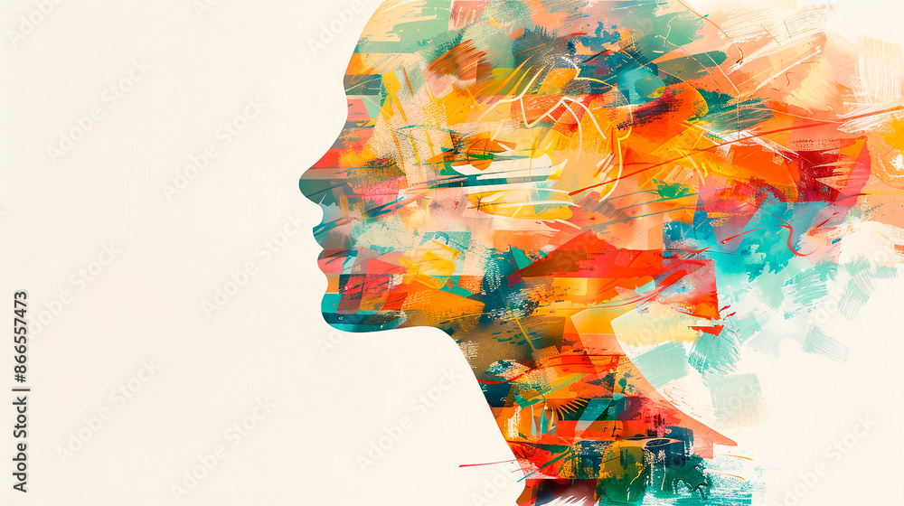 Abstract portrait of a human face with vibrant, colorful geometric patterns. Represents creativity and modern art concepts. Ideal for art, design, and creative industries Abstract portrait of a human face with vibrant, colorful geometric patterns. Represents creativity and modern art concepts. Ideal for art, design, and creative industries