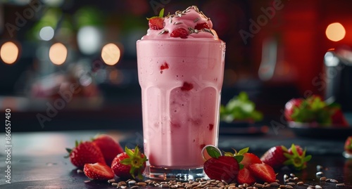 Fresh Strawberry Smoothie With Sunflower Seeds and Chocolate Sprinkles