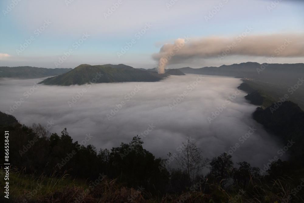 Fototapeta premium The beauty of the Bromo volcano taken from a height of 2900 MDPL in the Mount Semeru area, Lumajang 