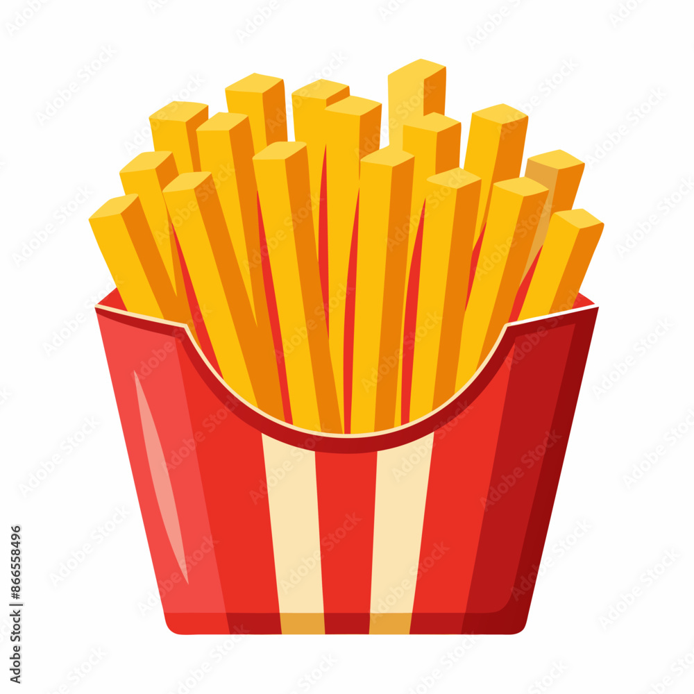 Red and white striped container of french fries on white background Red and white striped container of french fries on white background