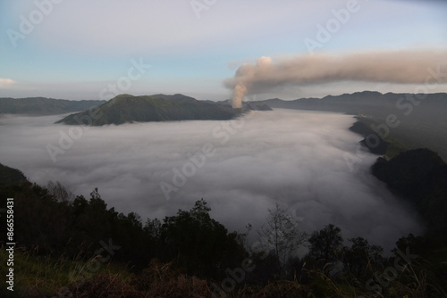 The beauty of the Bromo volcano taken from a height of 2900 MDPL in the Mount Semeru area, Lumajang
 photo