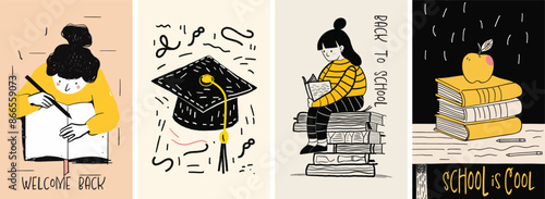 Back to School poster design collection. Set of banners for welcome back to school