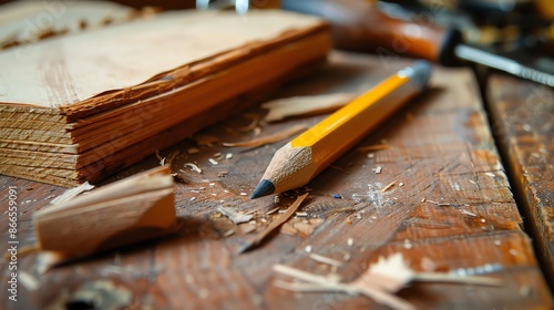 A detailed image of a carpenter s pencil and notepad photo