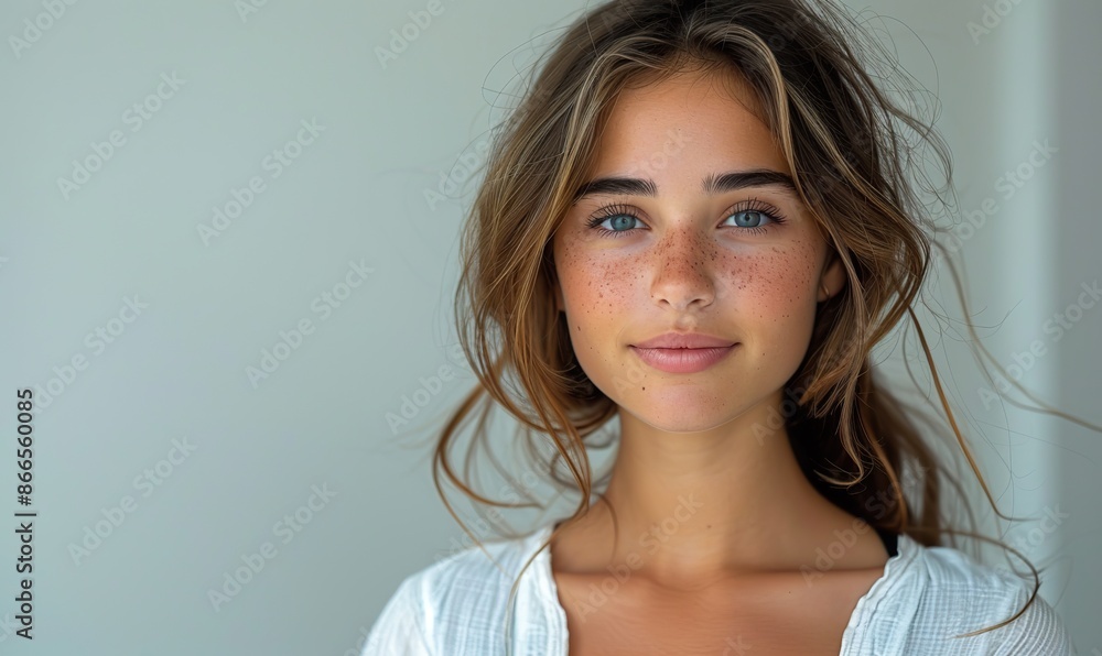 Isolated on a white background, a young, beautiful businesswoman's portrait communicates professionalism and confidence. Isolated on a white background, a young, beautiful businesswoman's portrait communicates professionalism and confidence.