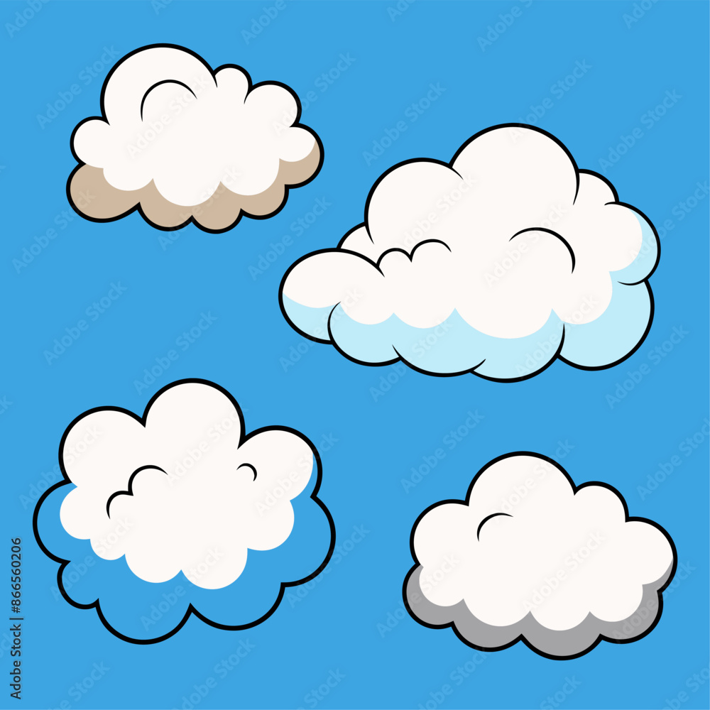 There are cartoon clouds on a blue background in this image There are cartoon clouds on a blue background in this image