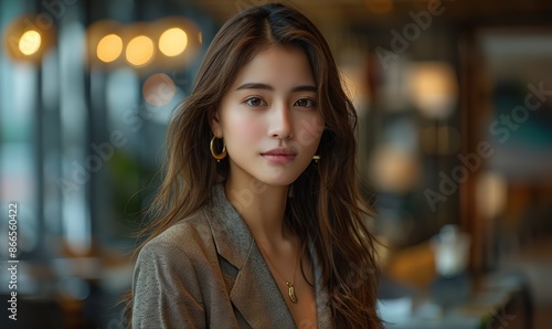 Wallpaper Mural At a sleek desk, an Asian businesswoman is depicted using a laptop, symbolizing modern professionalism and technology integration. Torontodigital.ca