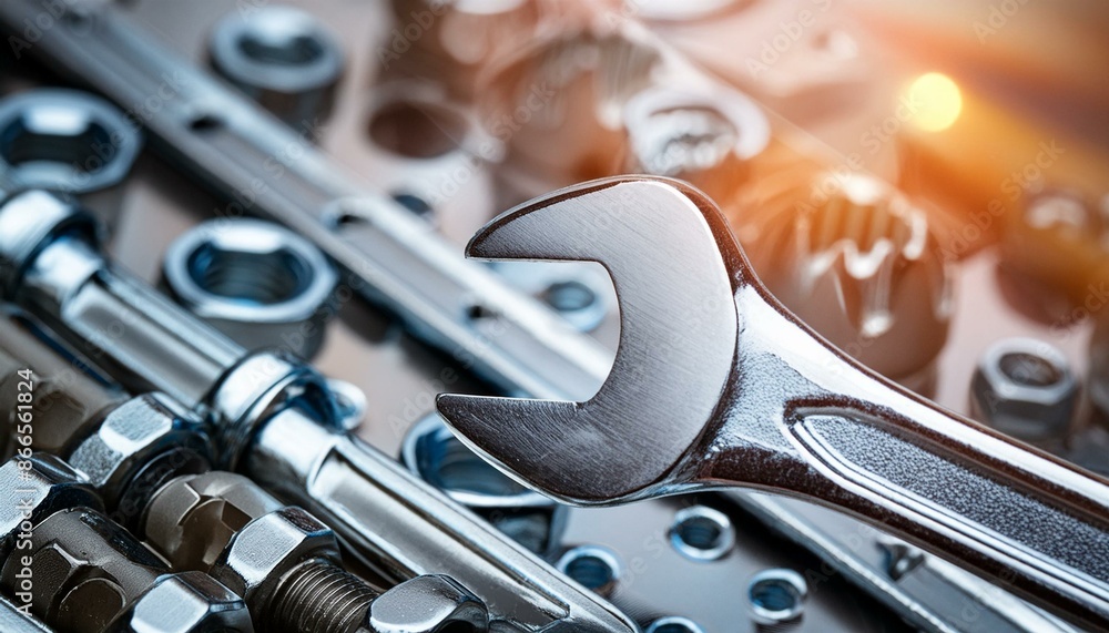Fototapeta premium Arbeiter hält Schraubenschüssel in der Hand - Baustelle