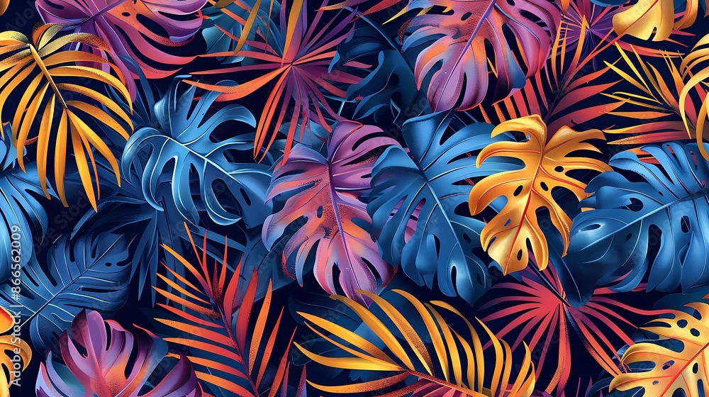 Abstract floral background with leaves seamless pattern. Tropical pattern, palm leaves seamless floral background. Generative Ai Abstract floral background with leaves seamless pattern. Tropical pattern, palm leaves seamless floral background. Generative Ai