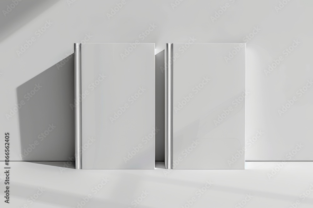 3D book mockup illustration with two hardcover books standing on an isolated gray background. 3D book mockup illustration with two hardcover books standing on an isolated gray background.