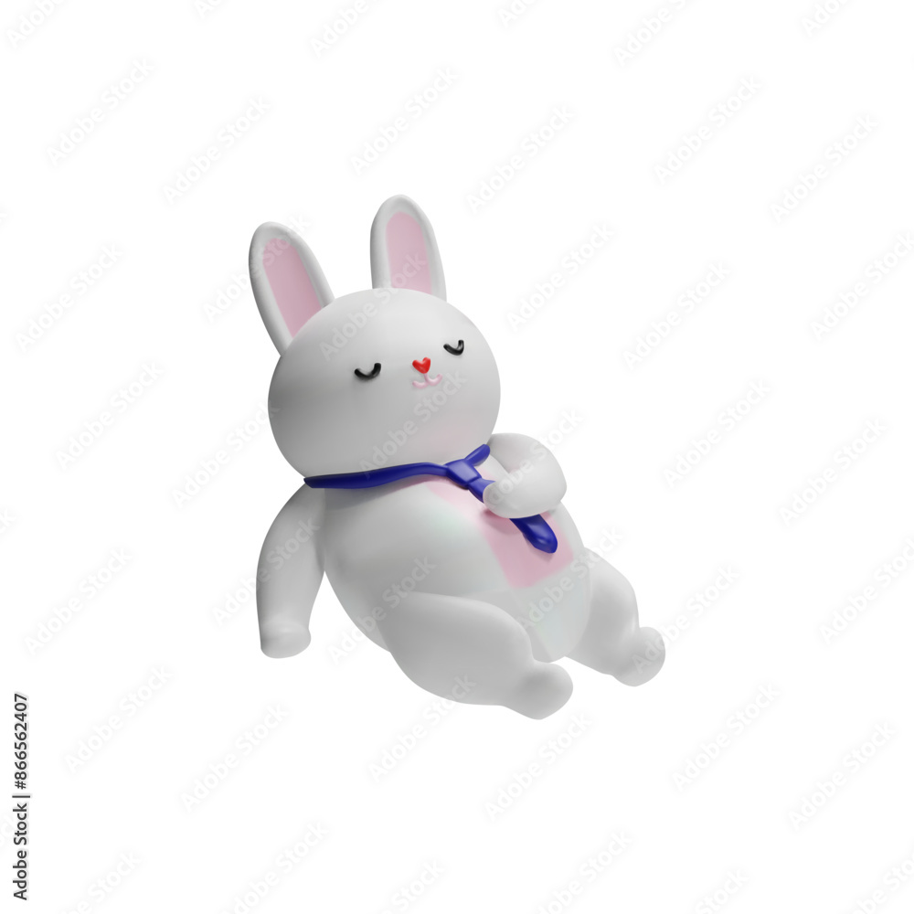Lovely little rabbit sleeping 3D vector icon, cute realistic white bunny with blue tie, hare animal pet Easter symbol Lovely little rabbit sleeping 3D vector icon, cute realistic white bunny with blue tie, hare animal pet Easter symbol