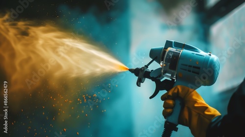 A paint sprayer in use