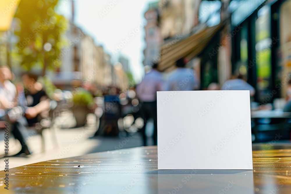 Displaying a blank white menu sign poster mockup on the countertop of a cafe for marketing, design, and advertising Displaying a blank white menu sign poster mockup on the countertop of a cafe for marketing, design, and advertising