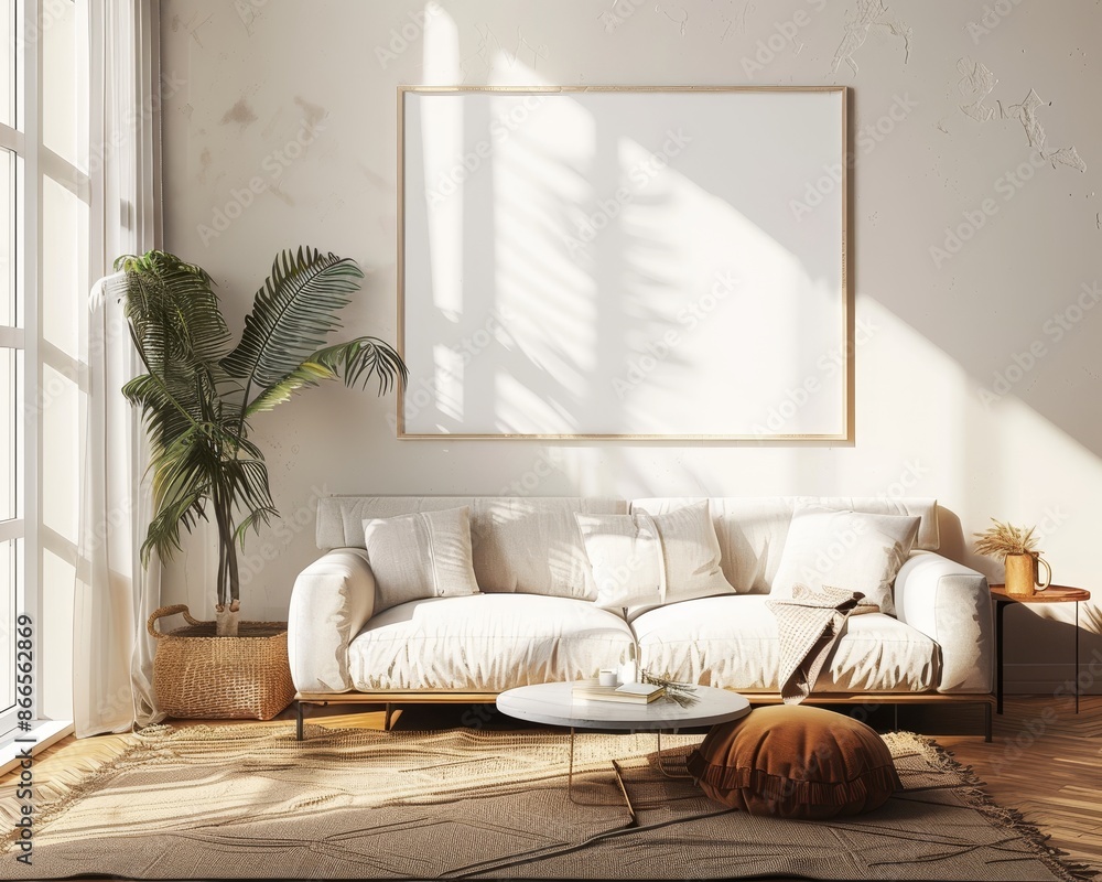 A mock-up of a poster frame hanging on a wall of a living room. A luxury apartment background has a contemporary design. A modern interior design. 3D render, 3D illustration. A mock-up of a poster frame hanging on a wall of a living room. A luxury apartment background has a contemporary design. A modern interior design. 3D render, 3D illustration.