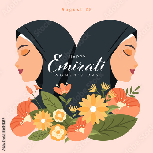 Emirates Women's Day Design with Female with Hijab Vector Illustration. Emirati Womens Day Template Suitable for Poster Banner Flyer Background. UAE Women's Day August.