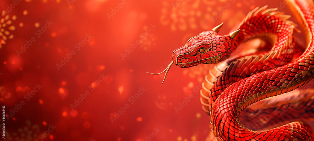 2025 Chinese animal. Legendary red snake against red fiery background with copt space. 2025 Chinese animal. Legendary red snake against red fiery background with copt space.