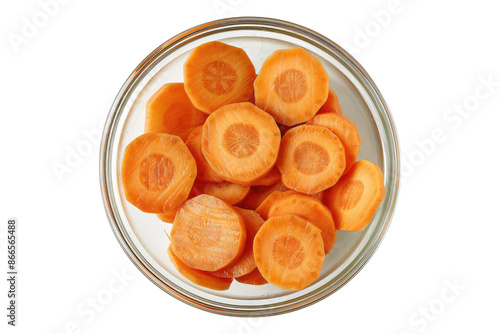 Carrot slice in a glass bowl isolated on transparent background