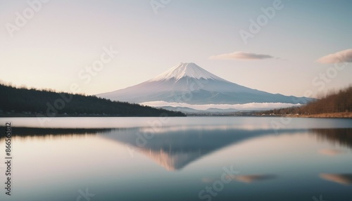 fuji mountain view from relaxed lake, sunset view