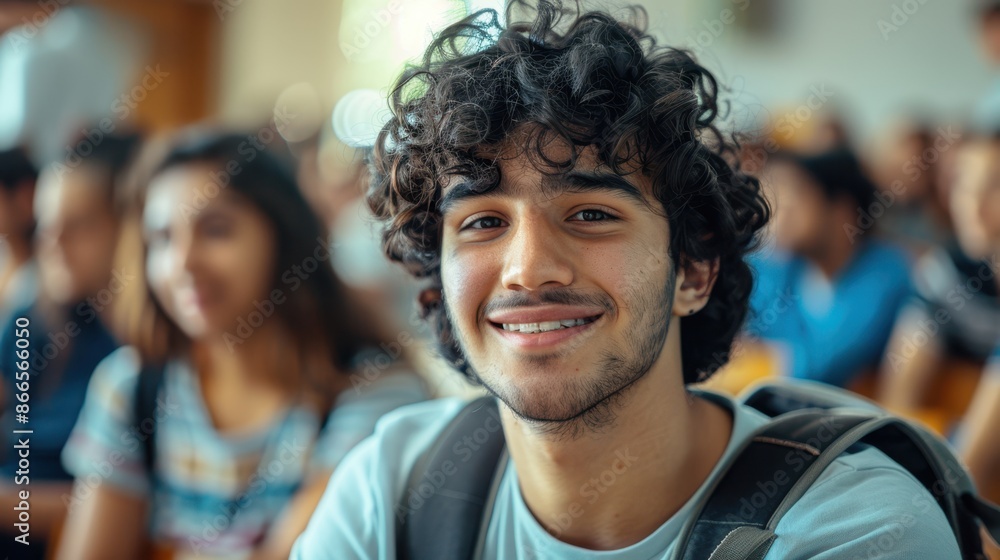 The smiling curly-haired student The smiling curly-haired student