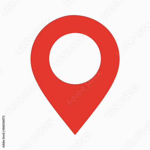 A red location pin icon, commonly used in maps and navigation applications. The pin is designed with a triangular shape pointing downwards, and it has a circular hole in the top center.