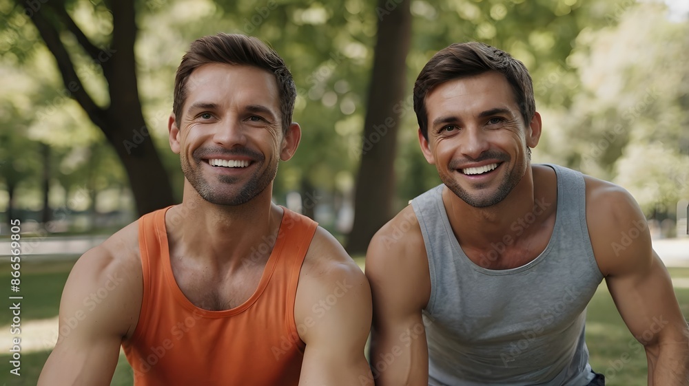 Couple in Athletic Wear Walking Through Park on Sunny Day Couple in Athletic Wear Walking Through Park on Sunny Day