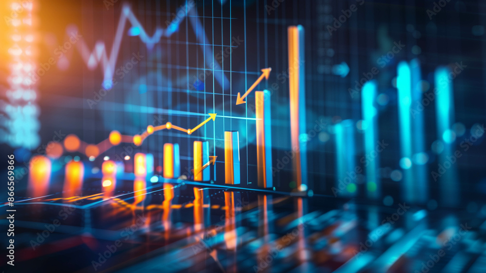a detailed sales growth chart with an up arrow, five columns, and realistic metrics a detailed sales growth chart with an up arrow, five columns, and realistic metrics