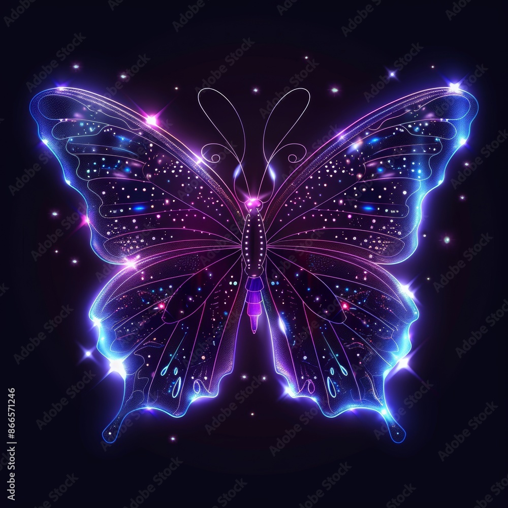 A butterfly flying with blazing trails and sparkling stars A butterfly flying with blazing trails and sparkling stars