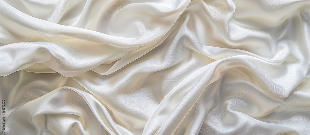 White Satin Fabric Textile Draped with Wavy Folds and Soft Waves. White Satin Fabric Textile Draped with Wavy Folds and Soft Waves.