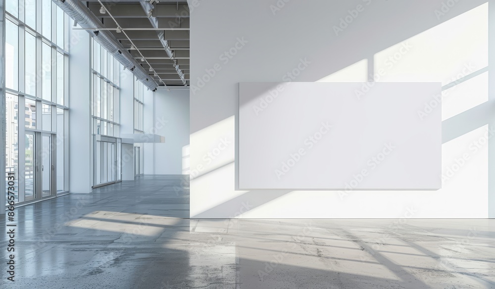 © Mark - A white wall mockup in a sunny modern empty gallery, rendered in 3D. A big stand mockup in a museum with a contemporary art exhibition. An interior design with a banner exposition template designed © Mark - A white wall mockup in a sunny modern empty gallery, rendered in 3D. A big stand mockup in a museum with a contemporary art exhibition. An interior design with a banner exposition template designed