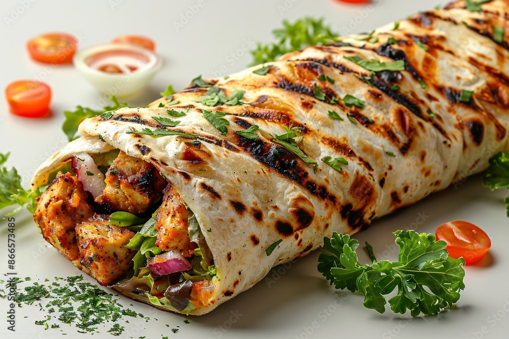 Grilled Chicken Wrap with Fresh Parsley and Vegetables Grilled Chicken Wrap with Fresh Parsley and Vegetables