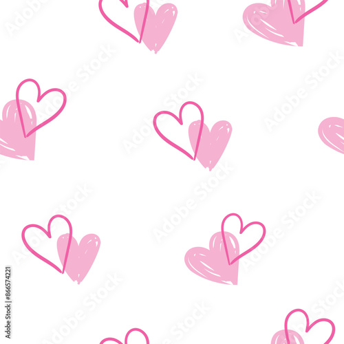Hearts Seamless pattern hand drawn ink vector illustration