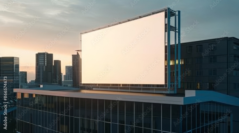 Typical billboard advertisement mockup on a modern building's exterior Typical billboard advertisement mockup on a modern building's exterior