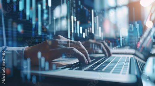 Wallpaper Mural Conducting financial analysis on laptop, digital overlay, extra information area Torontodigital.ca