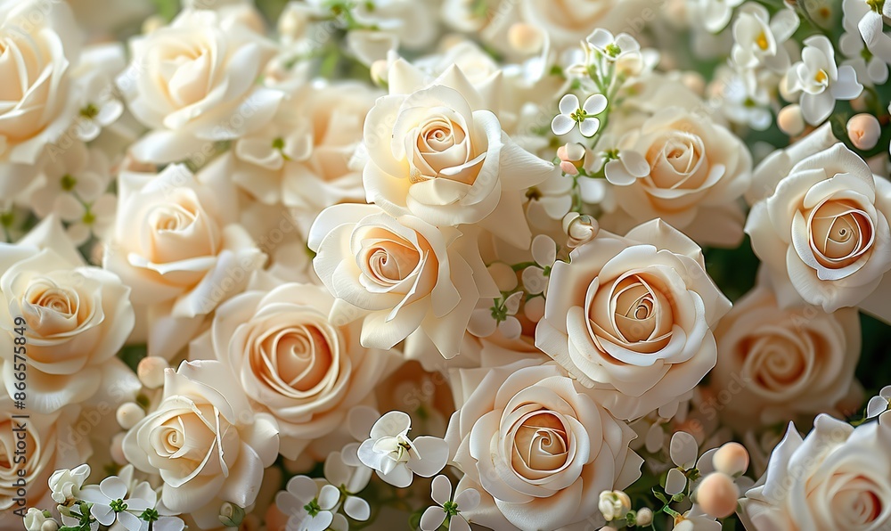 A backdrop of white roses flowers, set against wedding backgrounds, symbolizes purity and elegance. A backdrop of white roses flowers, set against wedding backgrounds, symbolizes purity and elegance.