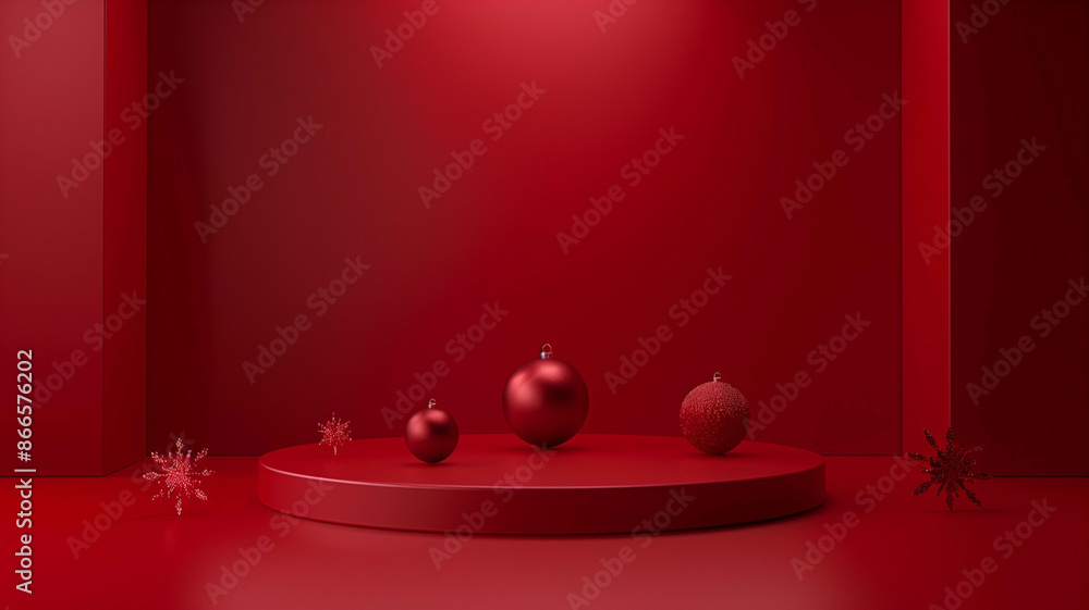 Red and white Christmas background with minimalist aesthetics for product display Red and white Christmas background with minimalist aesthetics for product display