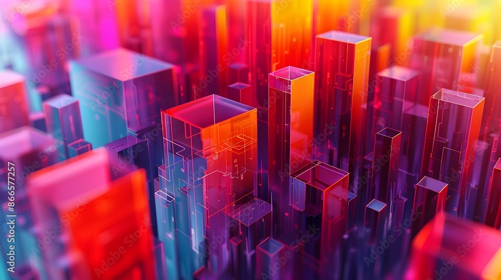 Obraz premium Vibrant Geometric Abstraction Dynamic Layered Digital Manipulation in Cinematic Photographic Style